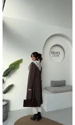 Gloria Fularlı Uzun Trençkot - Kahve - Kod: 7535