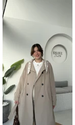 Gloria Fularlı Uzun Trençkot - Vizon - Kod: 7535