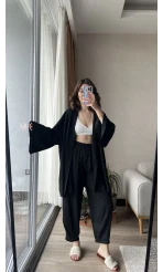 Gofre Kimona Takım Siyah