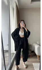 Gofre Kimona Takım Siyah