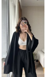 Gofre Kimona Takım Siyah