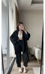 Gofre Kimona Takım Siyah