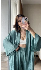 Gofre Kimona Takım Su Yeşili
