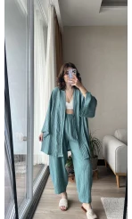 Gofre Kimona Takım Su Yeşili