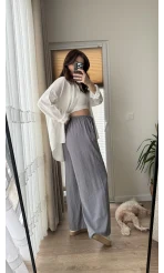 Gofre Kumaş Bağcıklı Palazzo Pantolon Antrasit