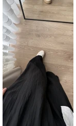 Gofre Kumaş Bağcıklı Palazzo Pantolon Siyah