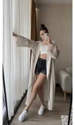 Gofre Kumaş Kimono Krem