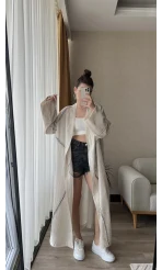 Gofre Kumaş Kimono Krem