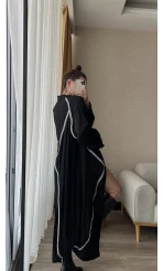 Gofre Kumaş Kimono Siyah