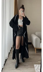 Gofre Kumaş Kimono Siyah