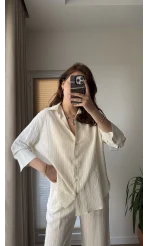 Gofre Kumaş Krem Rengi Takım