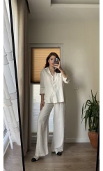 Gofre Kumaş Krem Rengi Takım