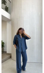 Goldie Denim Gömlek Pantolon Takım - Koyu Mavi - Kod: 0926