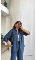Goldie Denim Gömlek Pantolon Takım - Koyu Mavi - Kod: 0926
