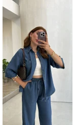 Goldie Denim Gömlek Pantolon Takım - Koyu Mavi - Kod: 0926