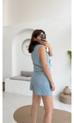 Goldie Pullu Mavi Yelek Şort Takım - 88726 - 85335