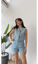 Goldie Pullu Mavi Yelek Şort Takım - 88726 - 85335