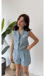 Goldie Pullu Mavi Yelek Şort Takım - 88726 - 85335