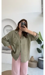 Tül Detay Gömlek-2109-Haki