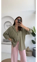 Tül Detay Gömlek-2109-Haki