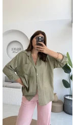 Tül Detay Gömlek-2109-Haki