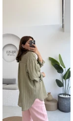 Tül Detay Gömlek-2109-Haki