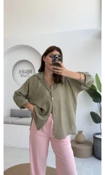 Tül Detay Gömlek-2109-Haki
