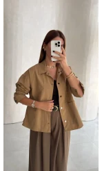 Gömlek Detay Ceket - Camel - Kod: 7063