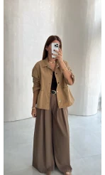 Gömlek Detay Ceket - Camel - Kod: 7063
