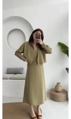 Askılı Gömlek Elbise Takım - 51153 - Haki