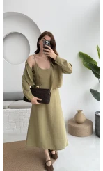 Askılı Gömlek Elbise Takım - 51153 - Haki