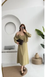 Askılı Gömlek Elbise Takım - 51153 - Haki