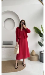 Askılı Gömlek Elbise Takım - 51153 - Kırmızı