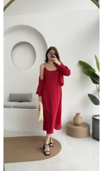 Askılı Gömlek Elbise Takım - 51153 - Kırmızı