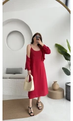 Askılı Gömlek Elbise Takım - 51153 - Kırmızı