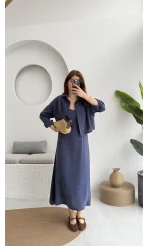 Askılı Gömlek Elbise Takım - 51153 - Lacivert