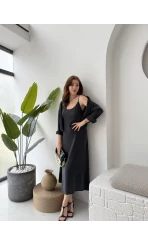 Askılı Gömlek Elbise Takım - 51153 - Siyah