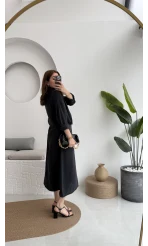 Askılı Gömlek Elbise Takım - 51153 - Siyah