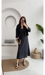 Askılı Gömlek Elbise Takım - 51153 - Siyah