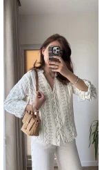 Gömlek Nakış Detay Beyaz 2035