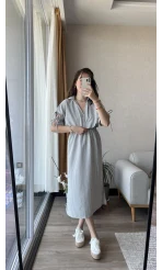 Gömlek Yaka Çizgili Astarlı Elbise