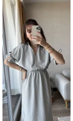 Gömlek Yaka Çizgili Astarlı Elbise