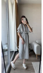 Gömlek Yaka Çizgili Astarlı Elbise