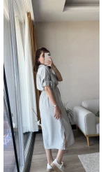 Gömlek Yaka Çizgili Astarlı Elbise