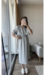 Gömlek Yaka Çizgili Astarlı Elbise