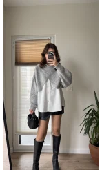 Gömlekli Gri Yarasa Kol Triko