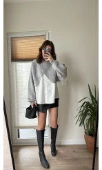 Gömlekli Gri Yarasa Kol Triko