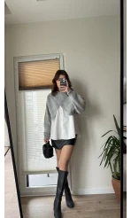 Gömlekli Gri Yarasa Kol Triko