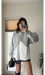 Gömlekli Gri Yarasa Kol Triko