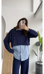 Gömlekli Taşlı Modal Takım Lacivert